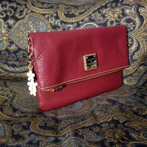 DOONEY Pebble Grain Wine Red Foldover Zip Crossbody & charm
